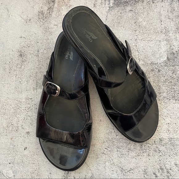 DANSKO 37 Patent Leather Black Slide Buckle Sandal slip on shoes summer - Picture 2 of 11